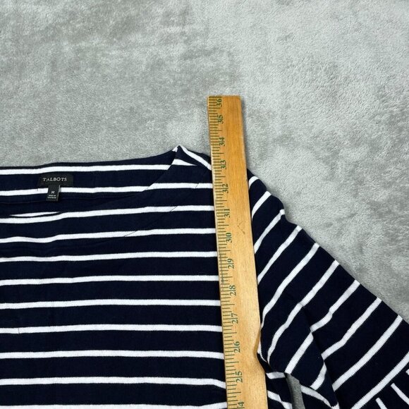Talbots Navy & White Striped Bell Sleeve Dress M 6356 - Picture 6 of 7